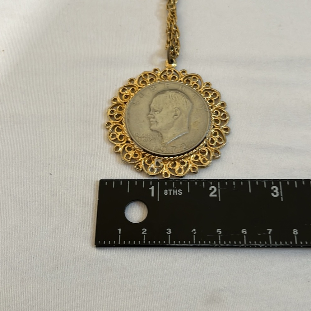 Vintage authentic Eisenhower 1972 Liberty silver dollar pendant gold rope chain - Picture 4 of 6